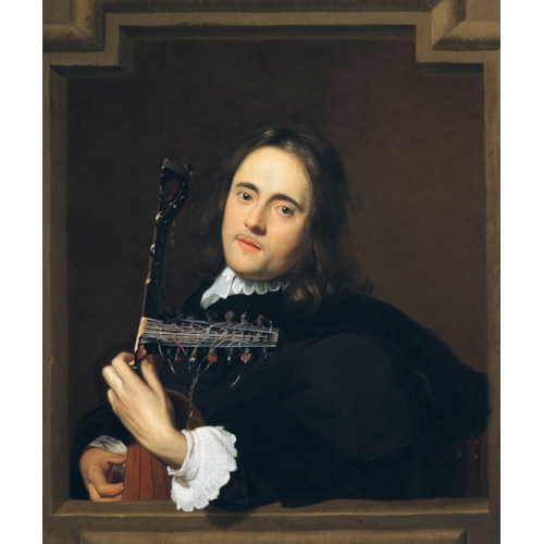 A Young Man at a Stone Window Playing a Theorbo